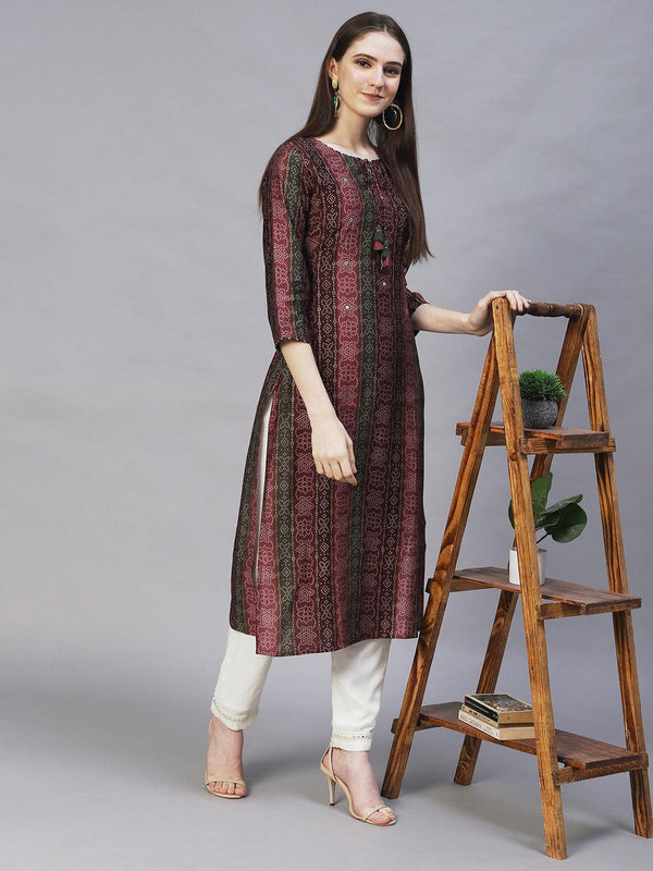 Ethnic Printed & Embroidered Straight Fit Kurta – Multi - Indiakreations