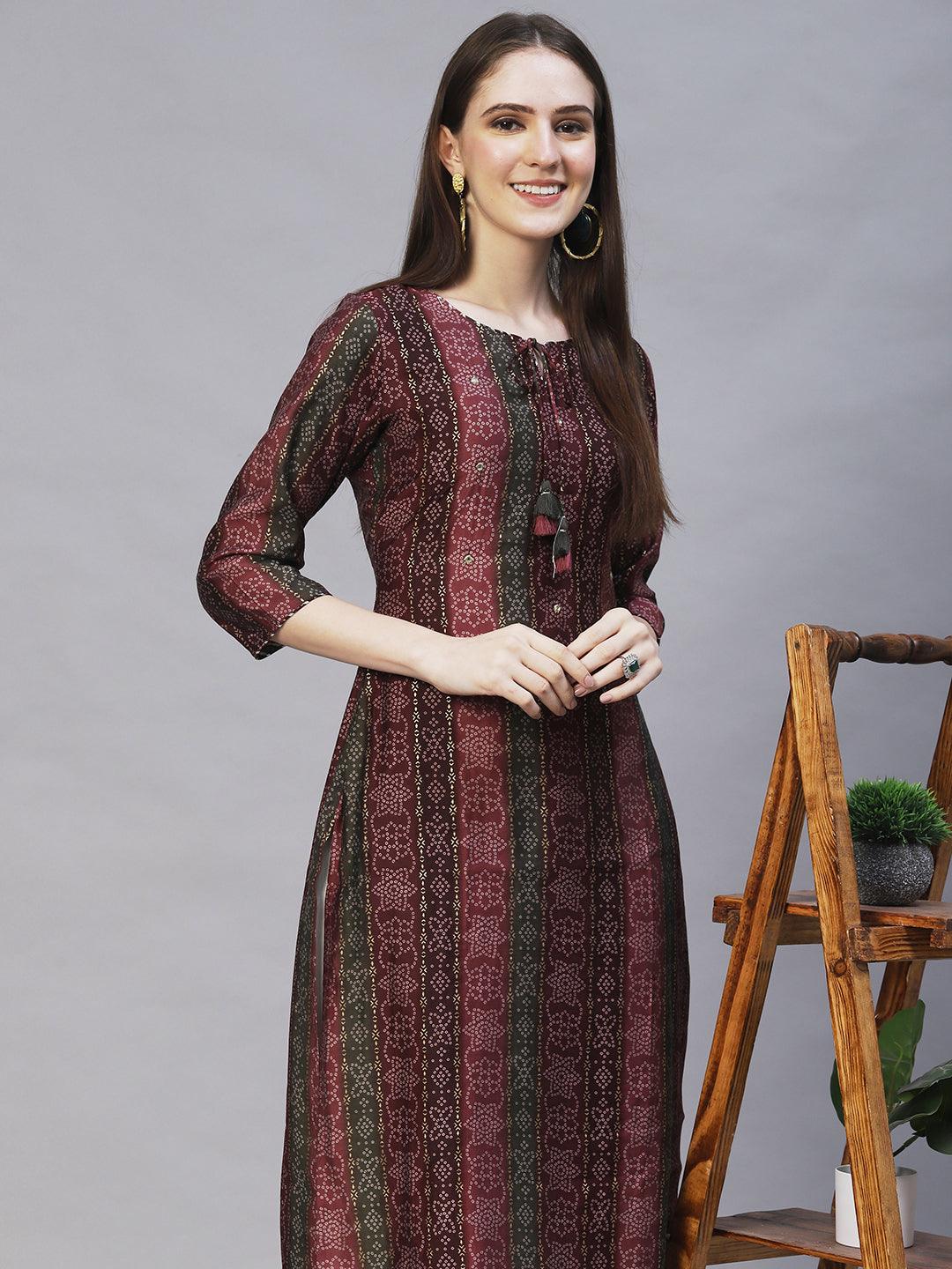 Ethnic Printed & Embroidered Straight Fit Kurta – Multi - Indiakreations