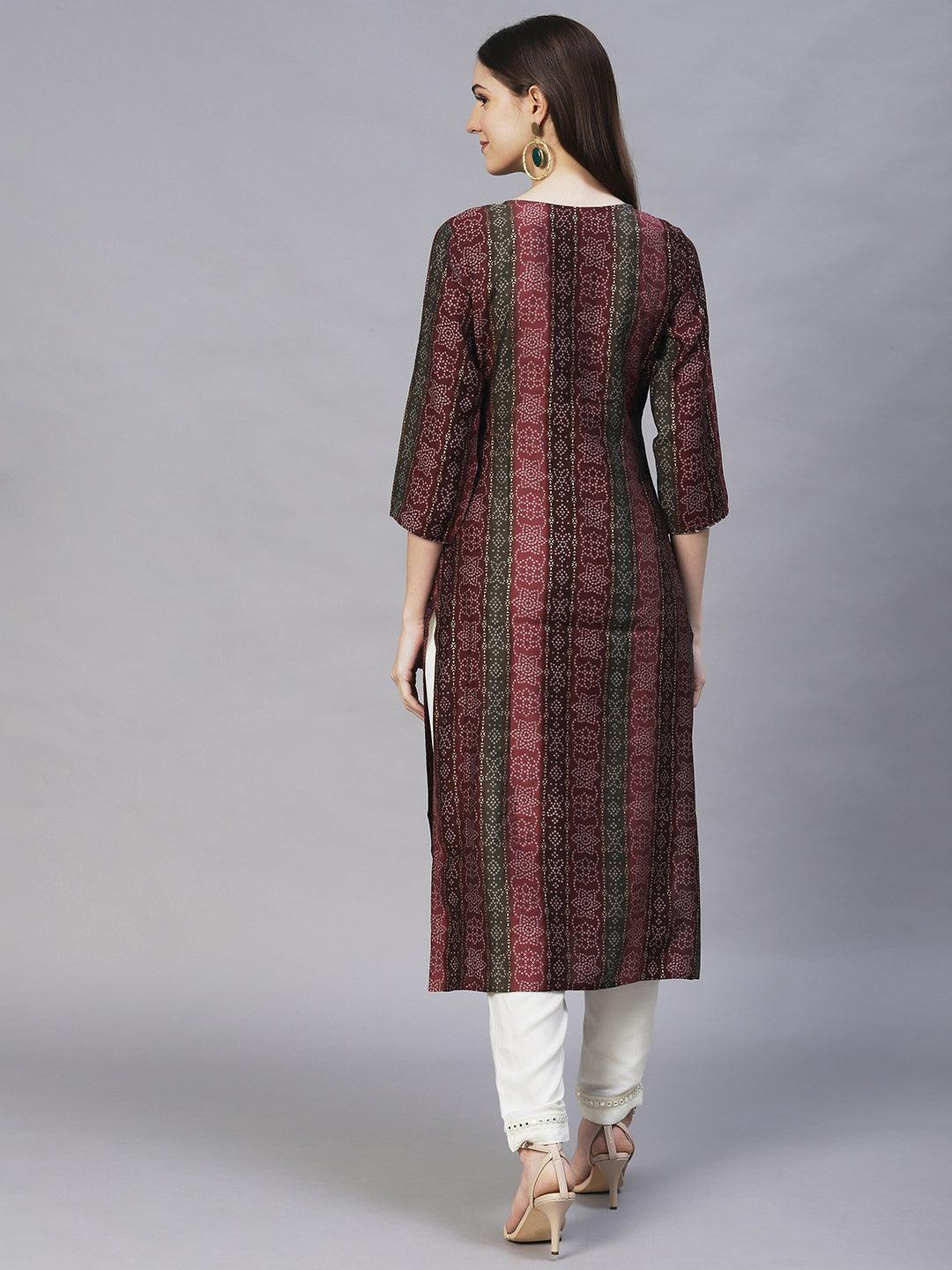 Ethnic Printed & Embroidered Straight Fit Kurta – Multi - Indiakreations