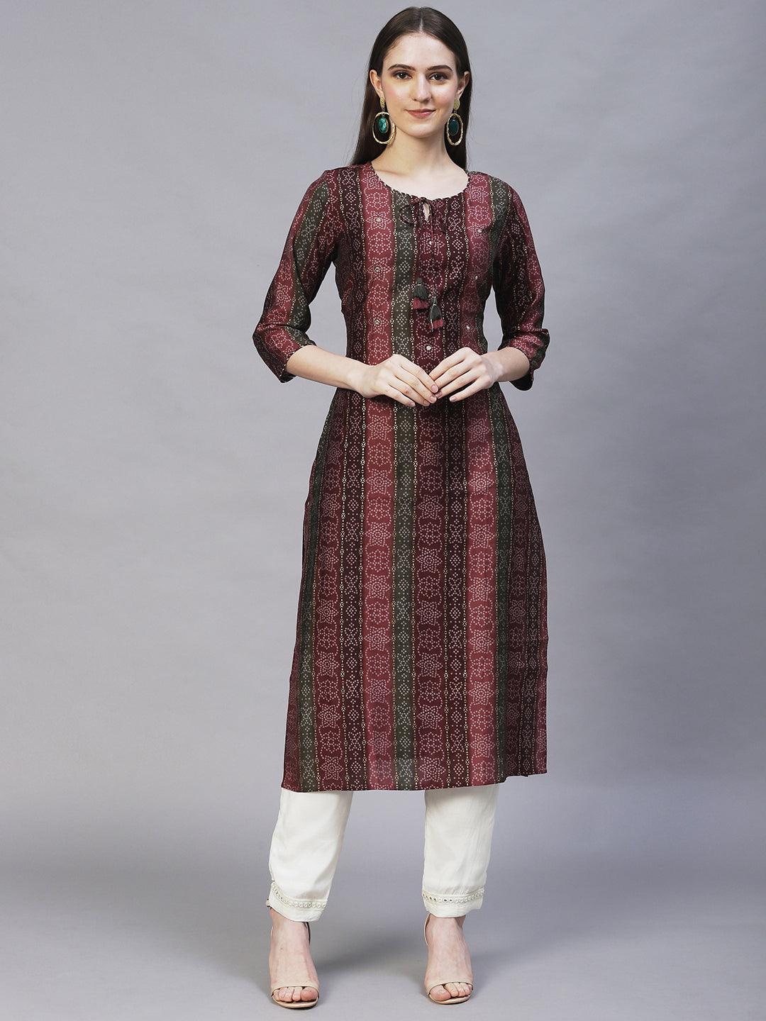 Ethnic Printed & Embroidered Straight Fit Kurta – Multi - Indiakreations