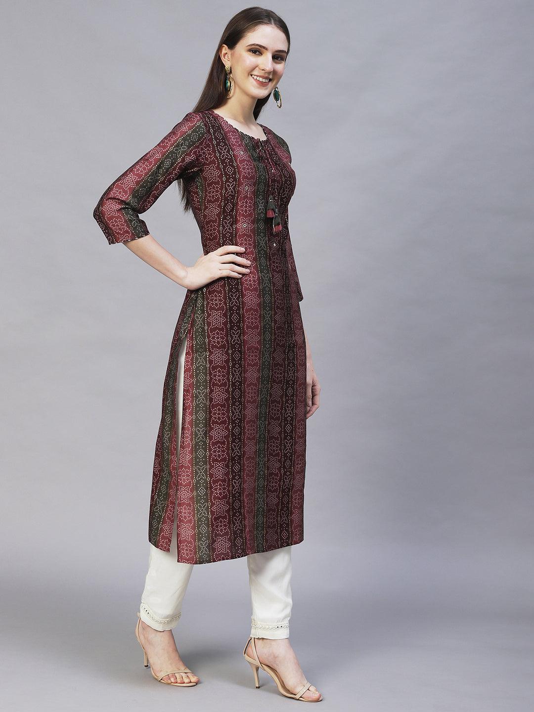 Ethnic Printed & Embroidered Straight Fit Kurta – Multi - Indiakreations