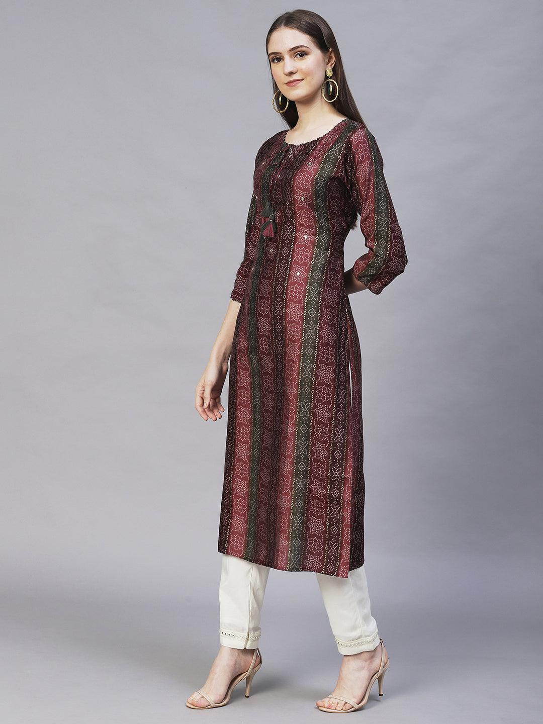 Ethnic Printed & Embroidered Straight Fit Kurta – Multi - Indiakreations