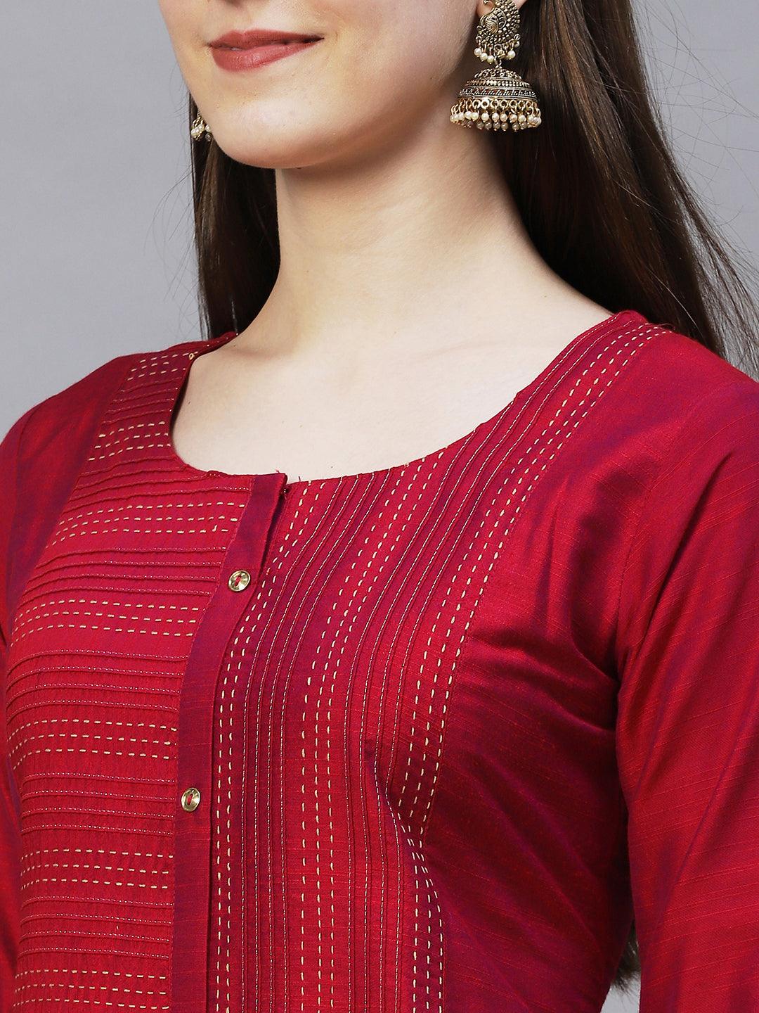 Ethnic Embroidered Straight Fit Kurta – Magenta - Indiakreations