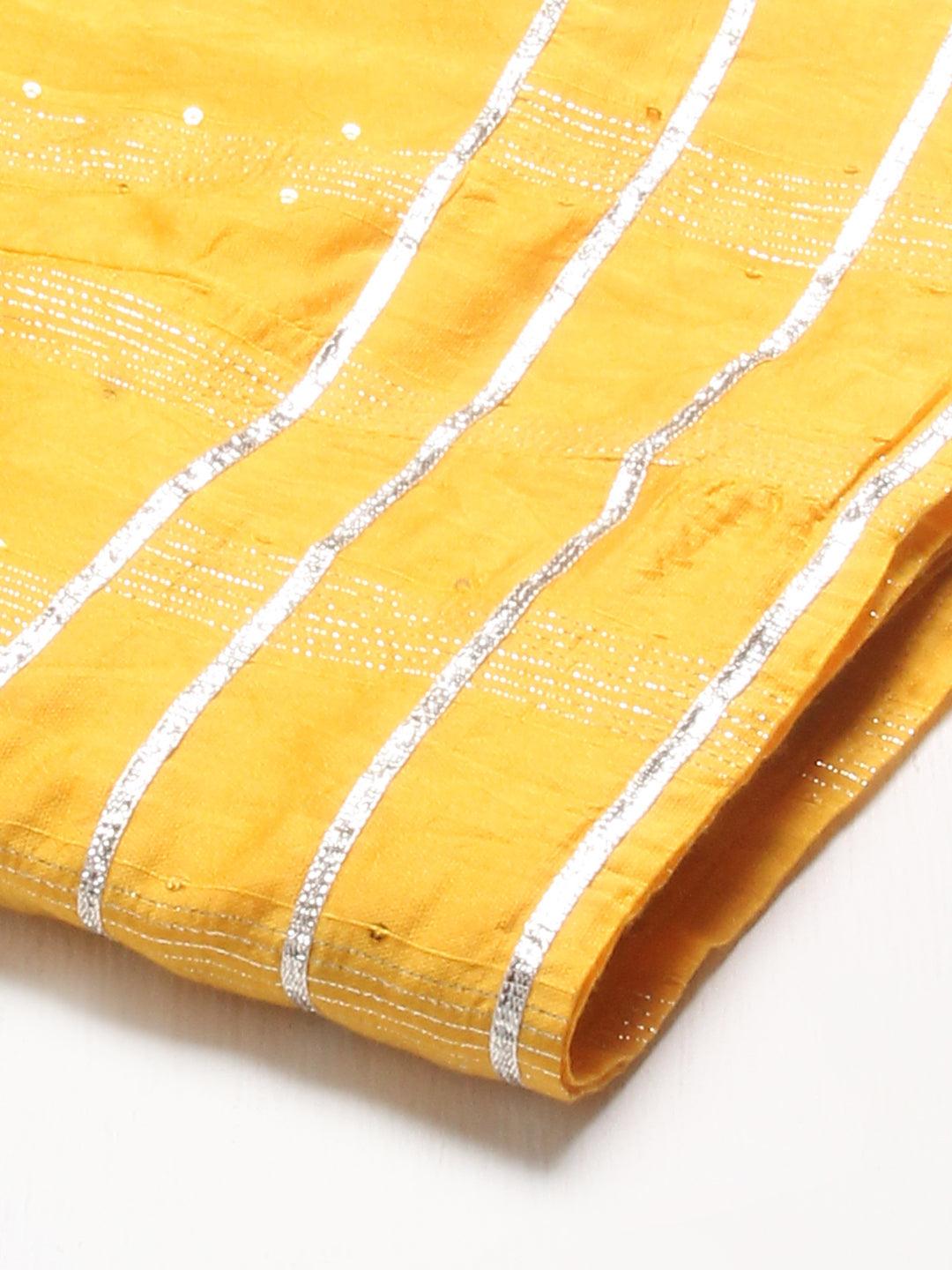 Ethnic Printed Short Top with Flared Skirt & Dupatta - Yellow - Indiakreations