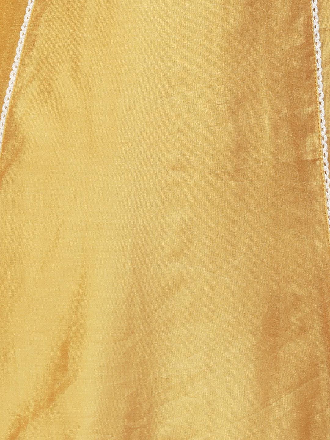 Ethnic Embroidered A-Line Kurta with Pants & Dupatta - Mustard - Indiakreations