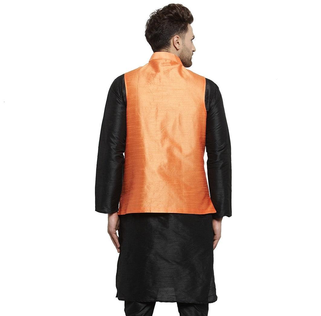 Men's Orange Solid Nehru Jacket - Benstoke - Indiakreations