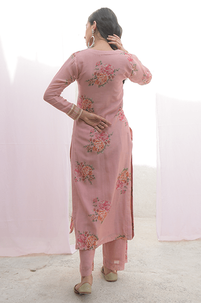 Ambara Soft Pink digital printed yoke kurta with palazzo and mint dupatta - RTS - Indiakreations