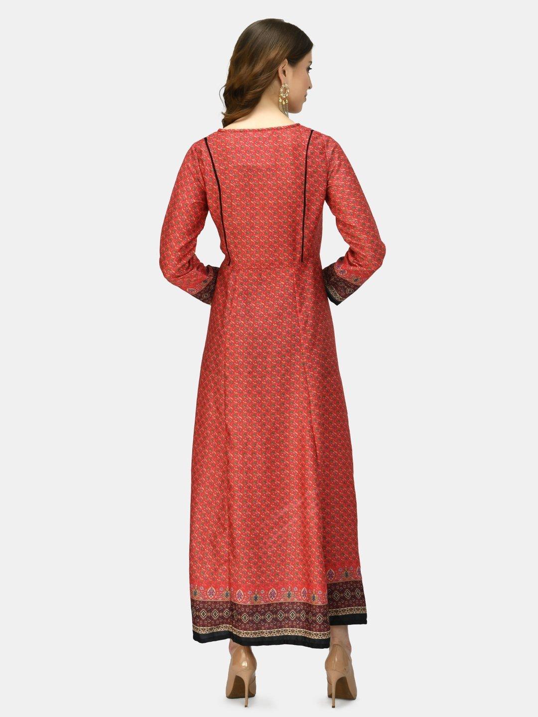 Women Red Printed Silk Dress by Myshka (1 Pc Set) - Indiakreations