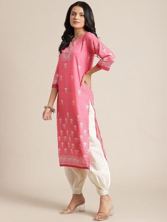 KSUT Women Pink & Off White Ethnic Motifs Printed Kurta - Indiakreations