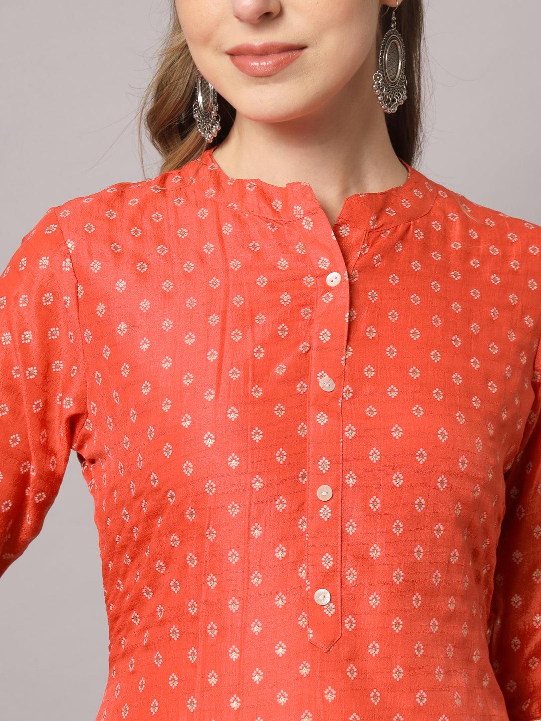 Women's Red Color Solid Rayon Printed Kurta - PREKSHA - Indiakreations