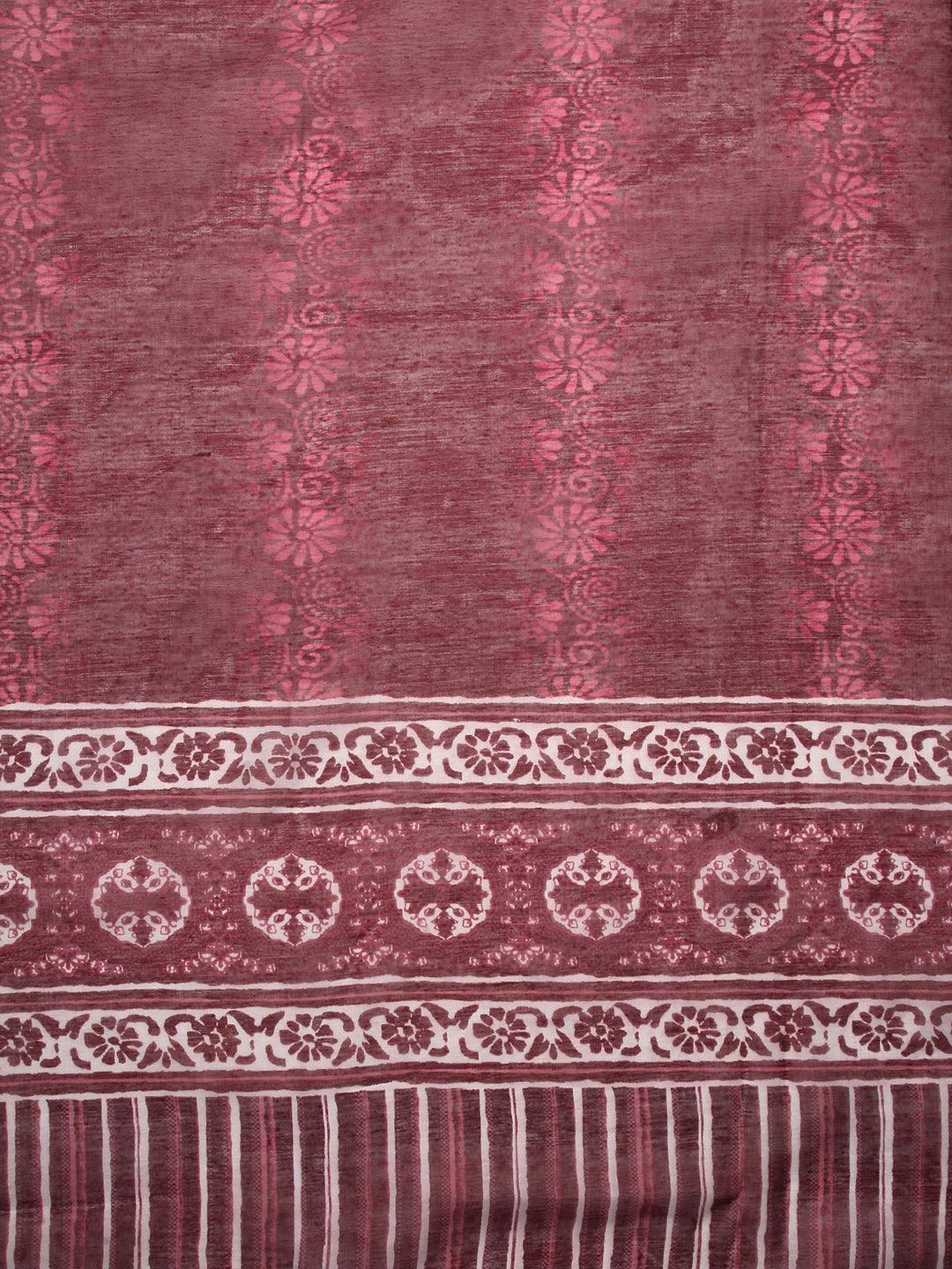 Stripes Printed & Embroidered A-Line Kurta with Pants & Dupatta - Burgundy - Indiakreations