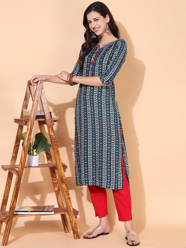 Ethnic Printed & Embroidered Straight Fit Kurta – Multi - Indiakreations