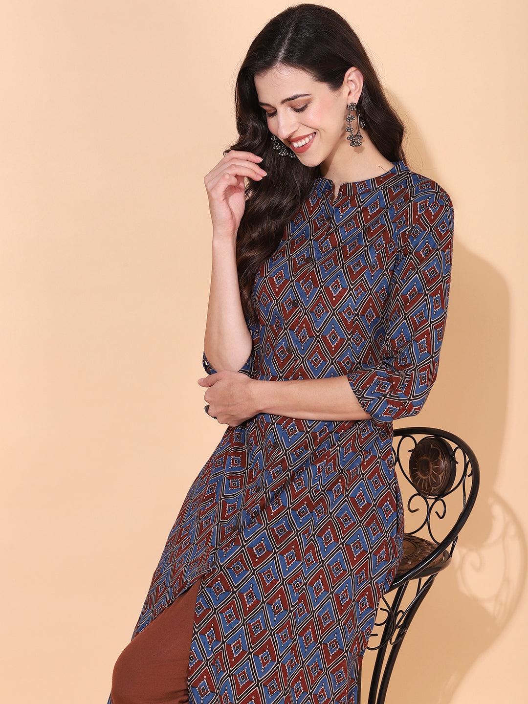 Ethnic Printed A-Line Kurta – Multi - Indiakreations