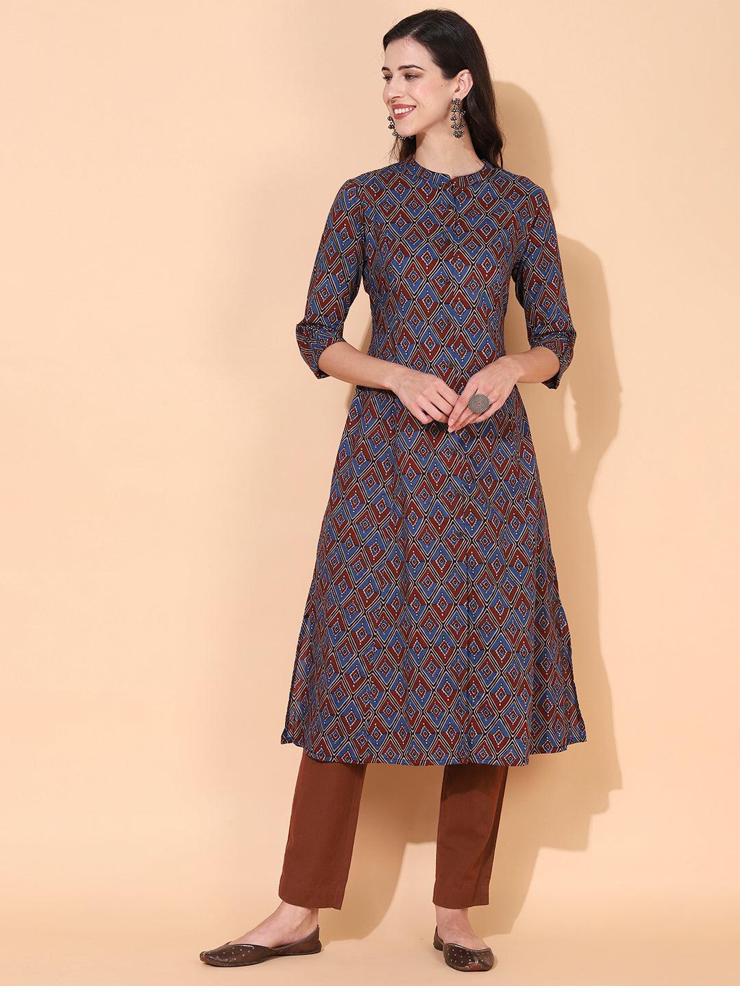 Ethnic Printed A-Line Kurta – Multi - Indiakreations