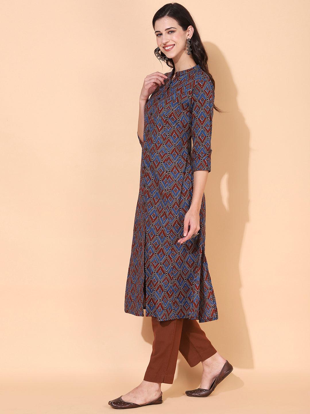 Ethnic Printed A-Line Kurta – Multi - Indiakreations