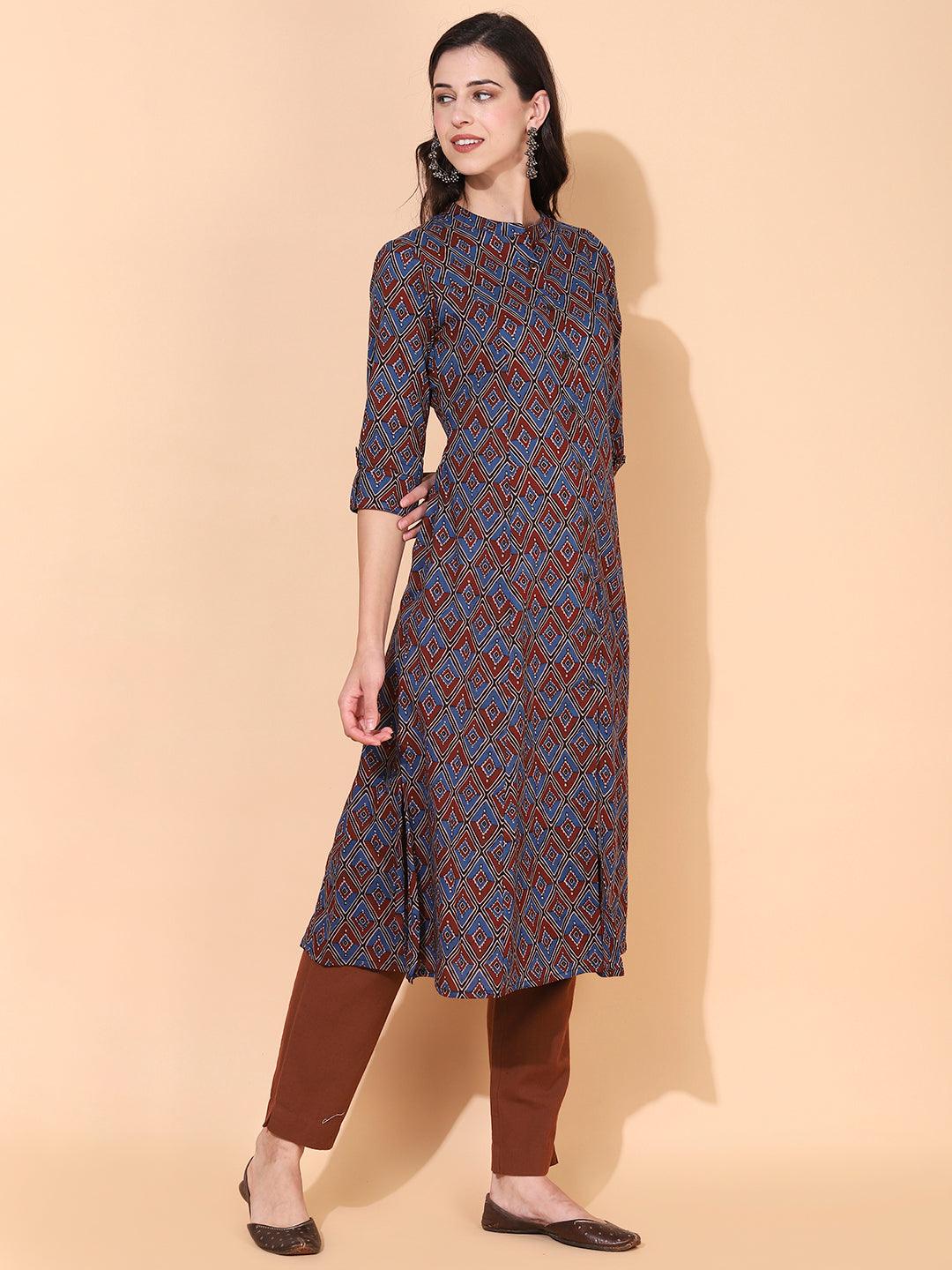 Ethnic Printed A-Line Kurta – Multi - Indiakreations