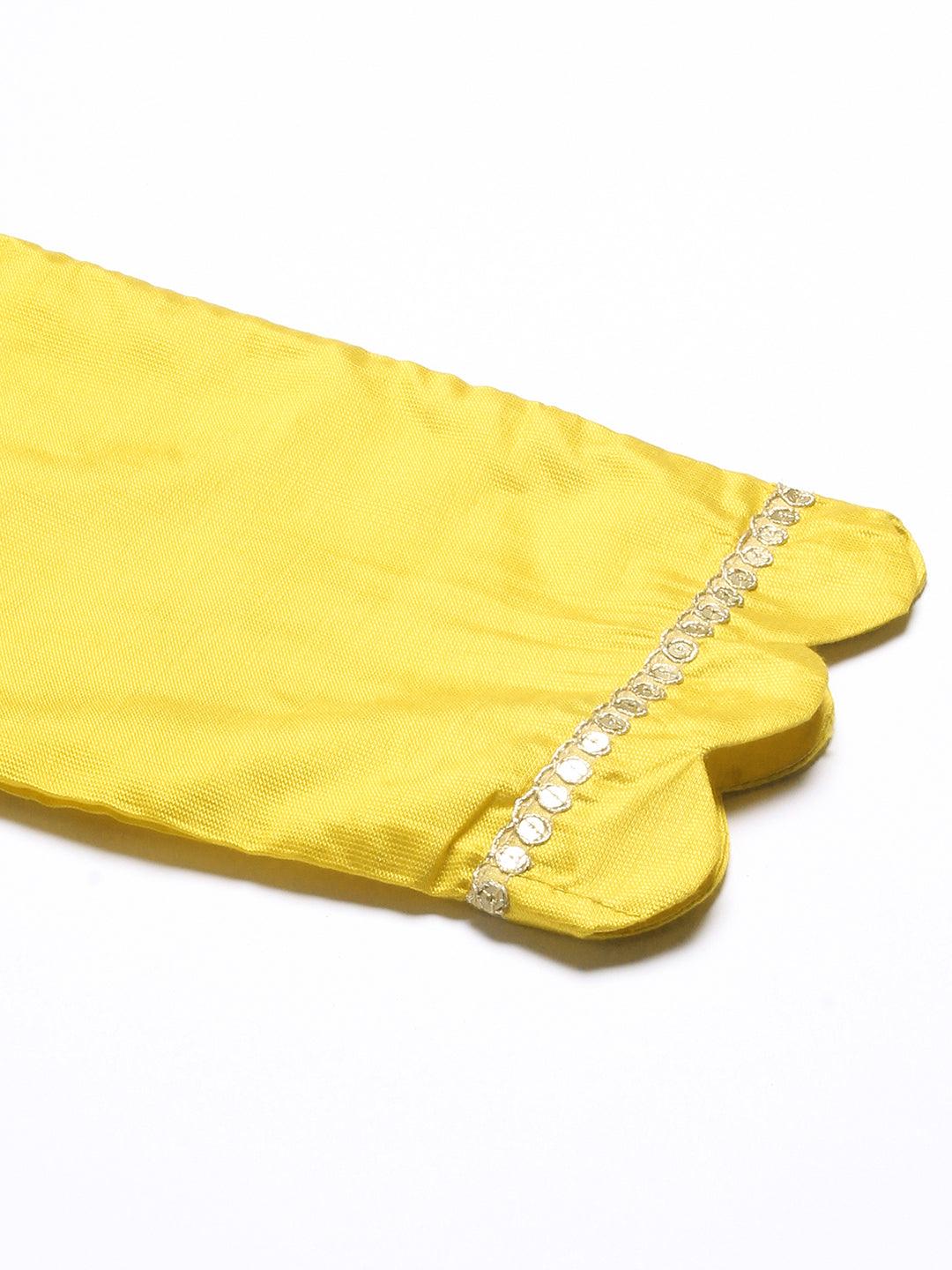 Floral Hand Embroidered Straight Kurta with Pant & Dupatta - Yellow - Indiakreations