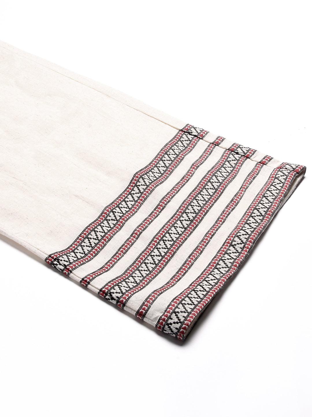 Solid Ethnic Woven Straight Fit Palazzo - Off White - Indiakreations