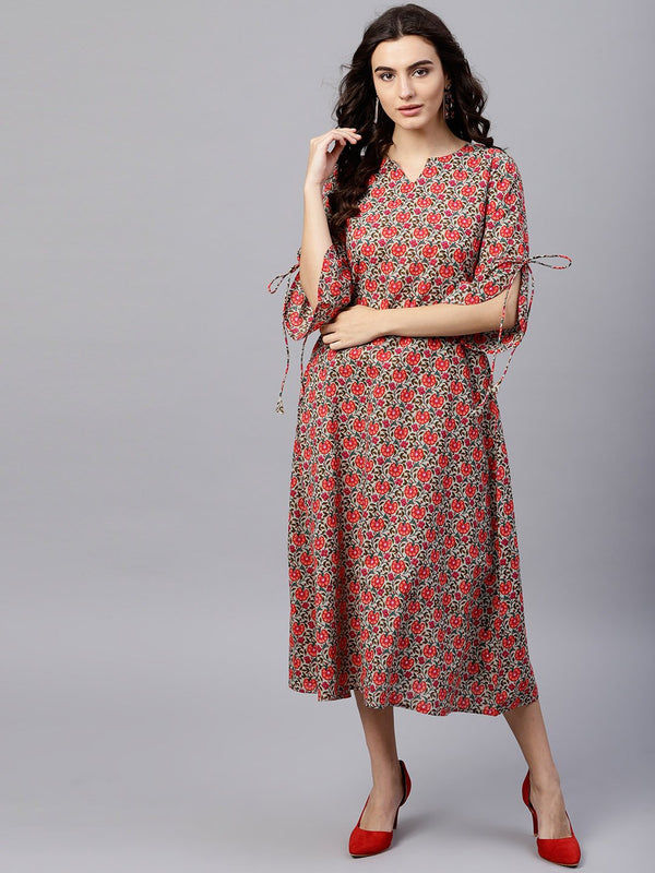 Floral multi Printed A-Line Kurta with Keyhole neck and 3/4 sleeves | NOZ2TOZ - Made In INDIA.