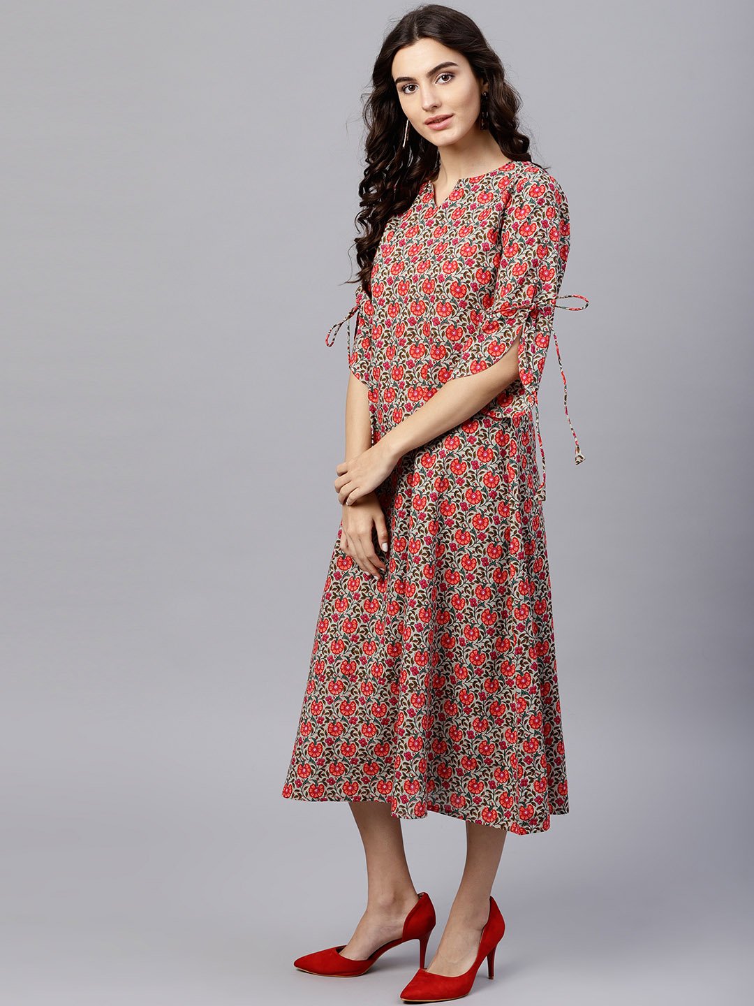 Floral multi Printed A-Line Kurta with Keyhole neck and 3/4 sleeves | NOZ2TOZ - Made In INDIA.