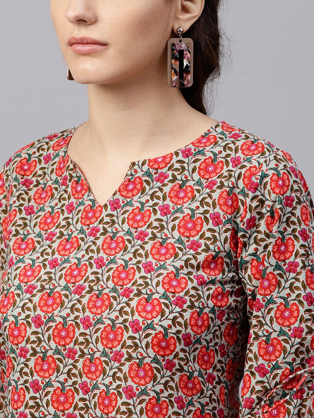 Floral multi Printed A-Line Kurta with Keyhole neck and 3/4 sleeves | NOZ2TOZ - Made In INDIA.