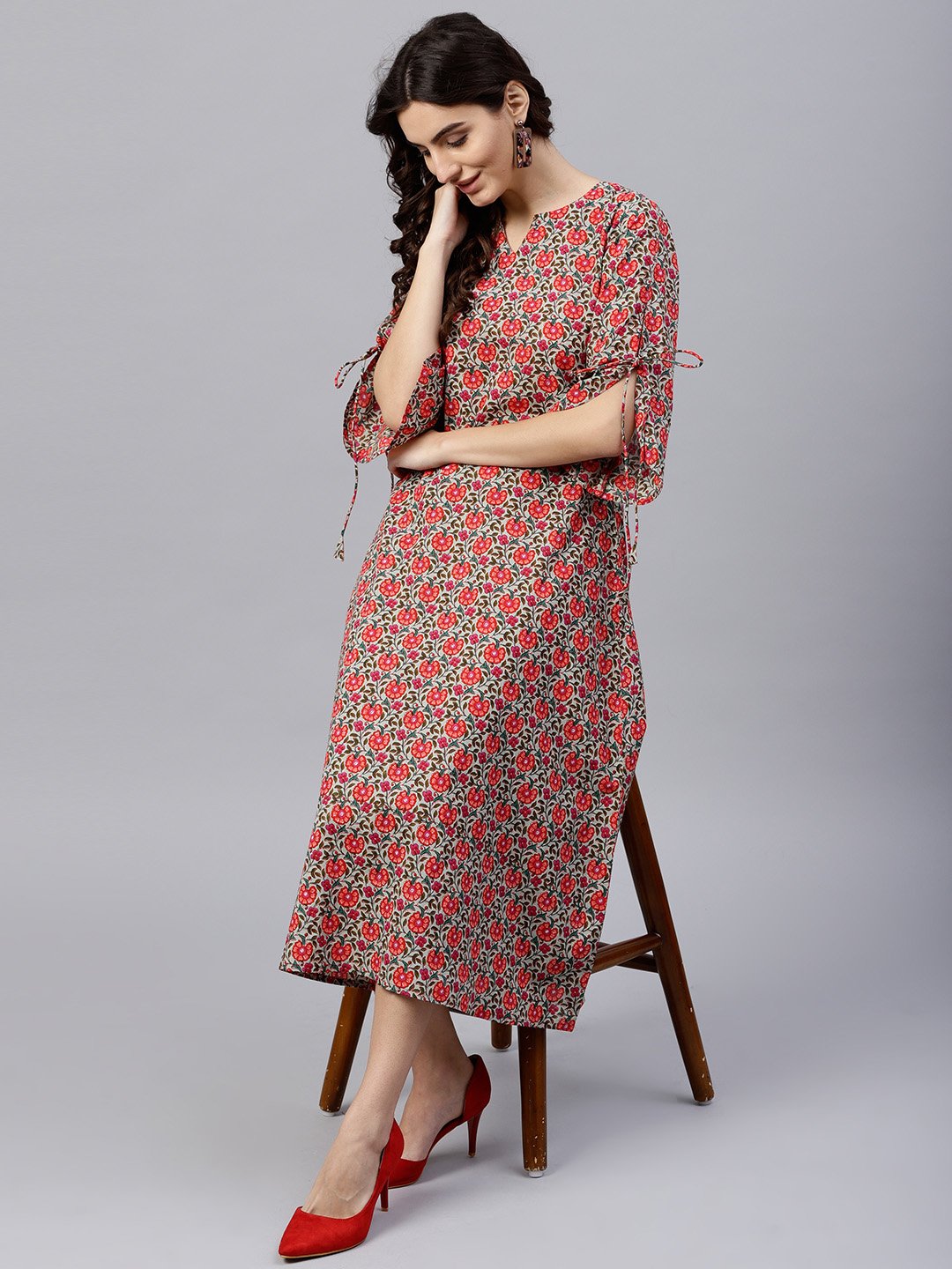 Floral multi Printed A-Line Kurta with Keyhole neck and 3/4 sleeves | NOZ2TOZ - Made In INDIA.