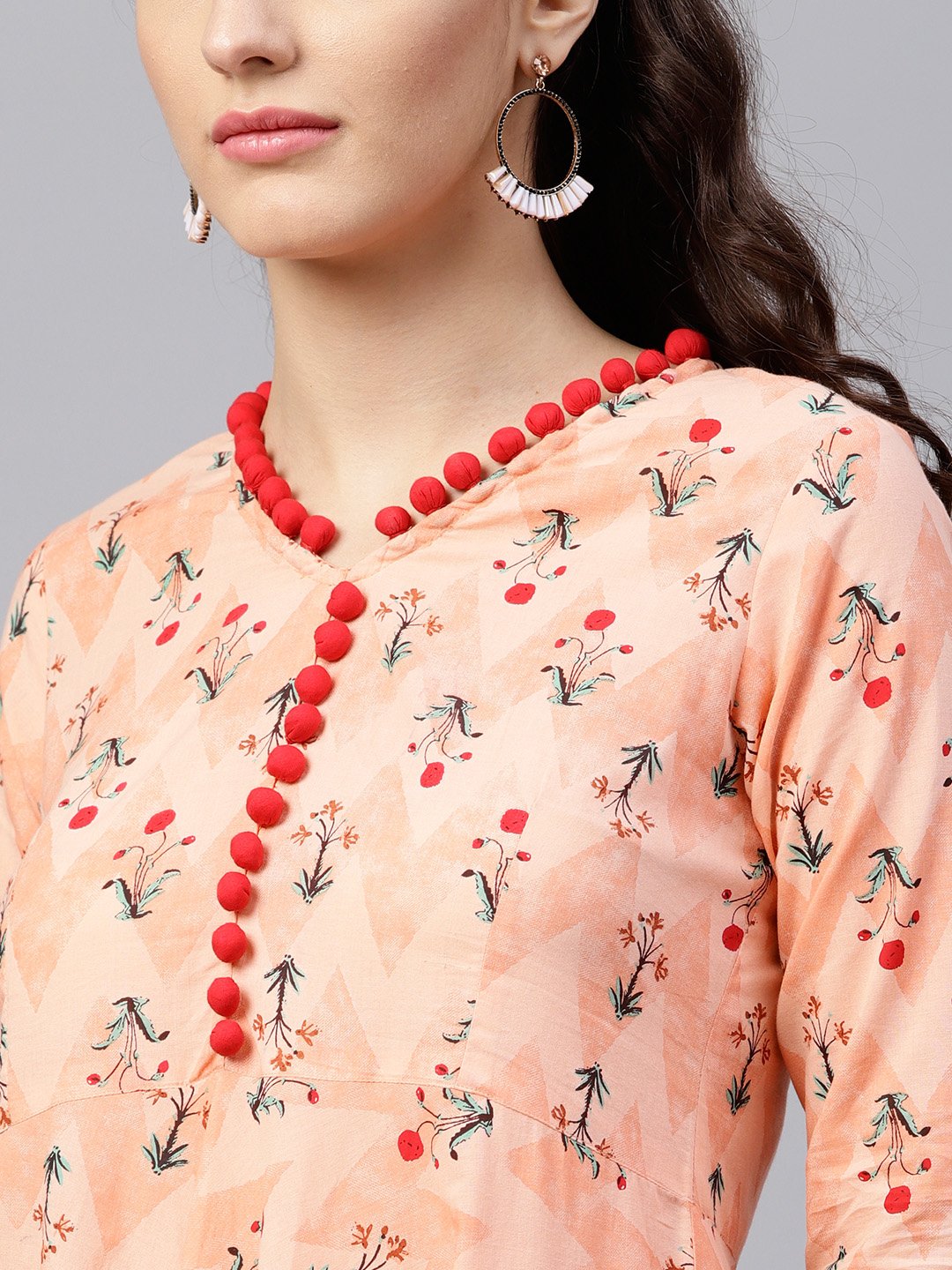 Floral multi Printed A-Line Maxi Kurta with V-neck and 3/4 sleeves | NOZ2TOZ - Made In INDIA.