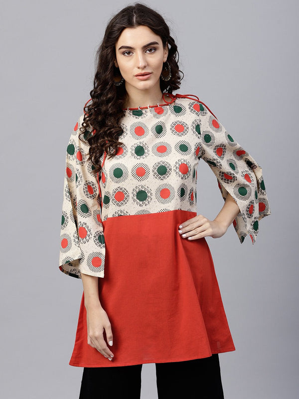 multi colored dress with boat neck and 3/4 flared sleeves | NOZ2TOZ - Made In INDIA.