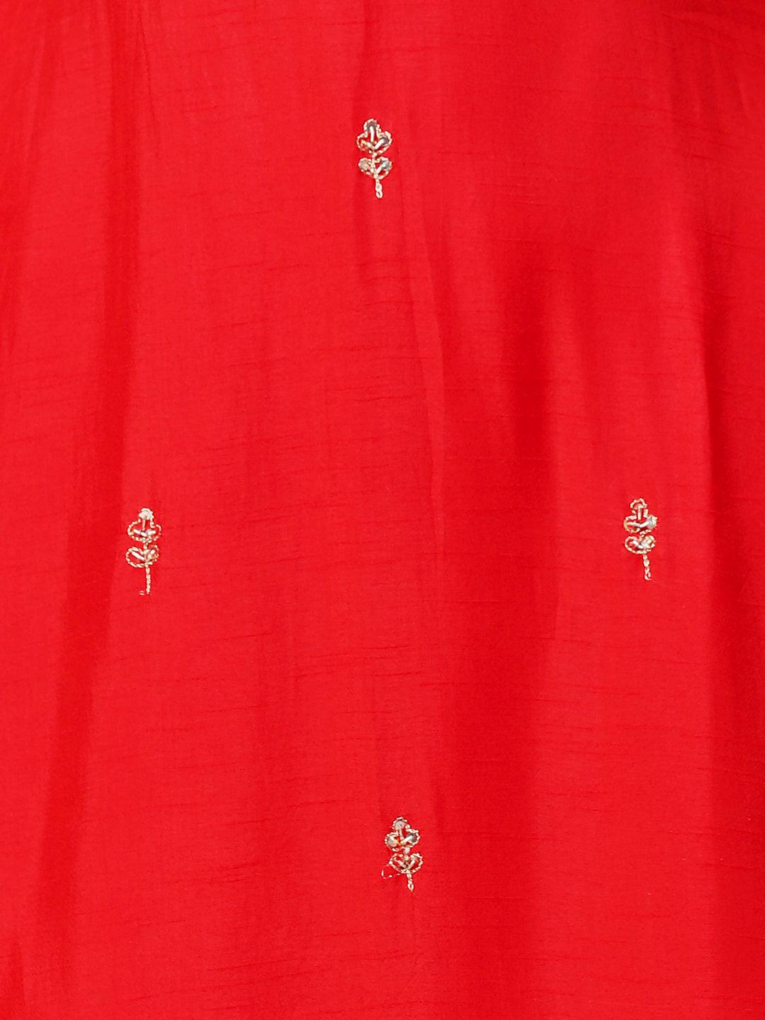 Ethnic Hand Embroidered Straight Kurta with Pant & Dupatta - Red - Indiakreations