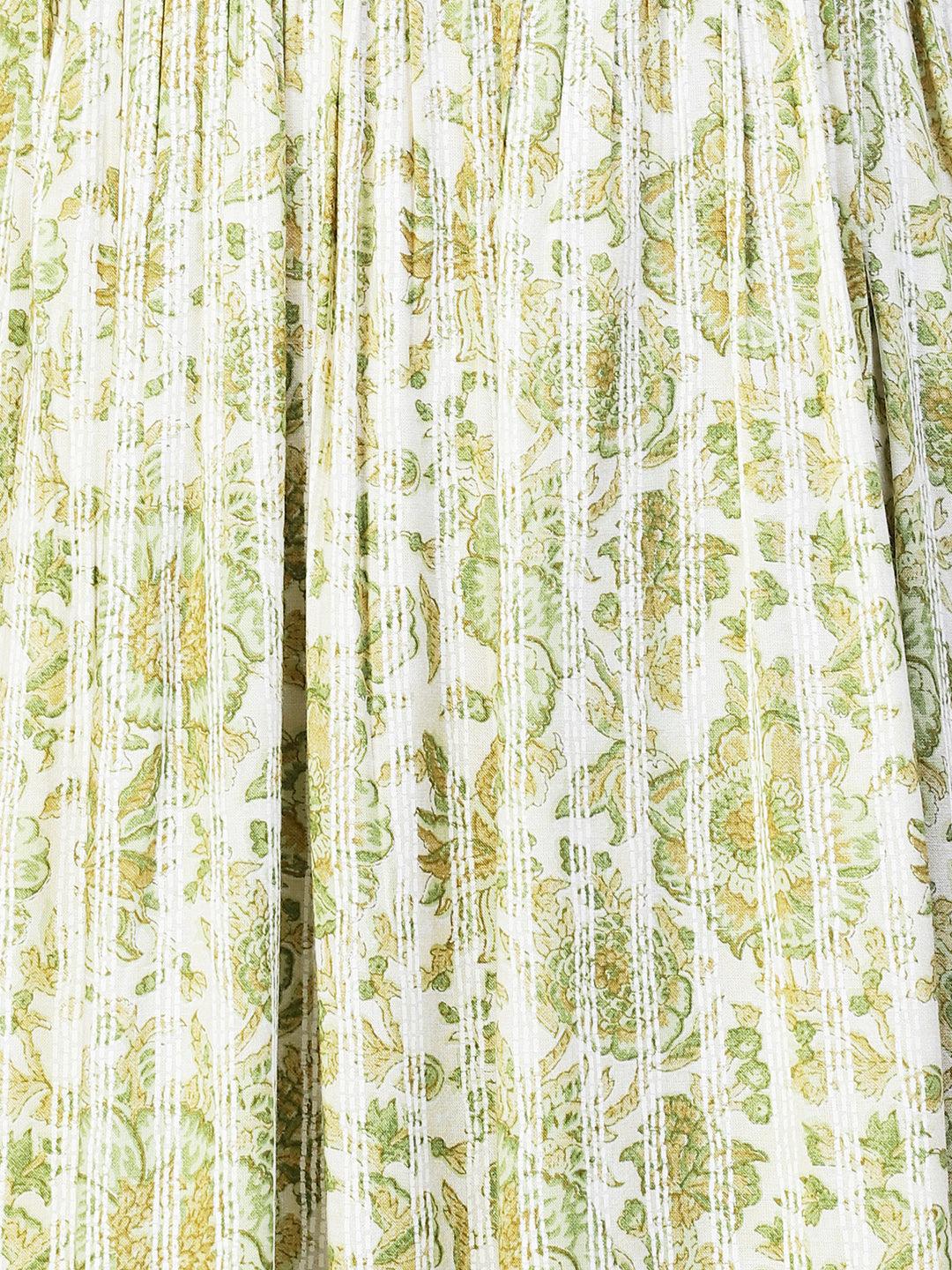 Floral Printed & Embroidered A-Line Kurta with Pant & Dupatta - Light Green - Indiakreations