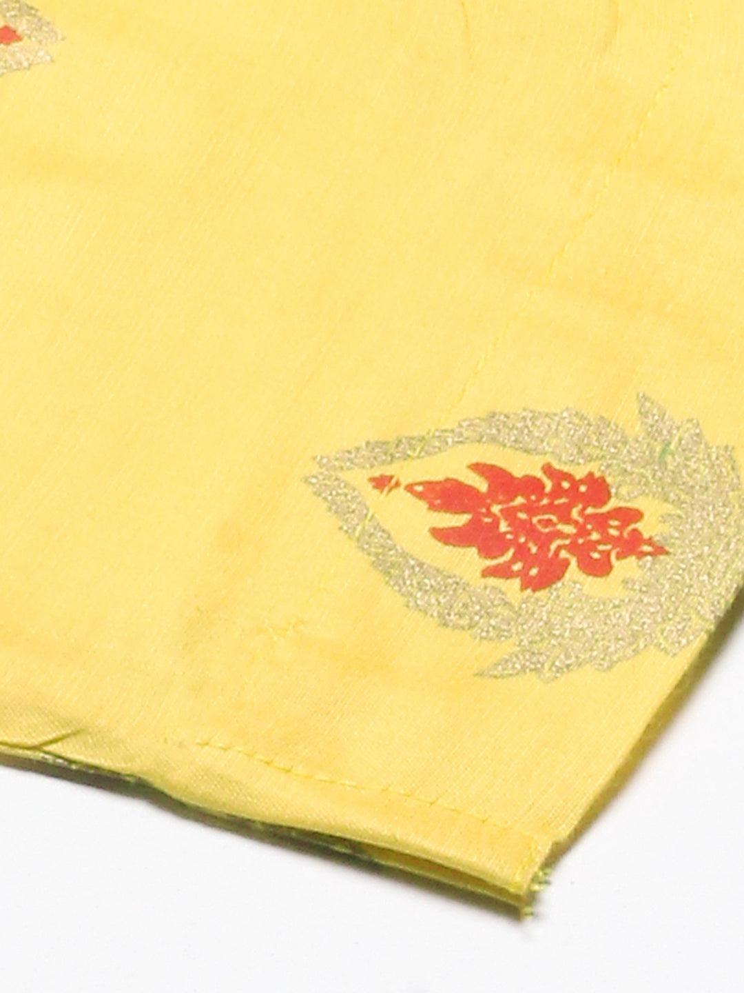 Bandhani Printed & Embroidered Straight Kurta with Pant & Dupatta - Yellow - Indiakreations