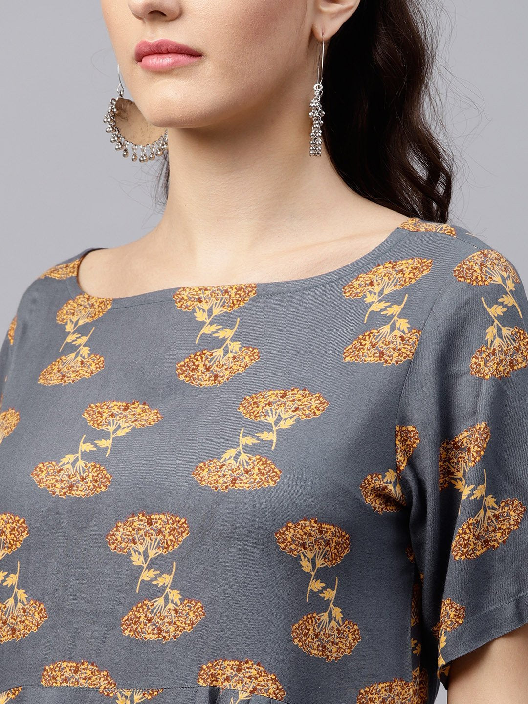 Blue printed A-line kurta with round neck and half sleeves | NOZ2TOZ - Made In INDIA.