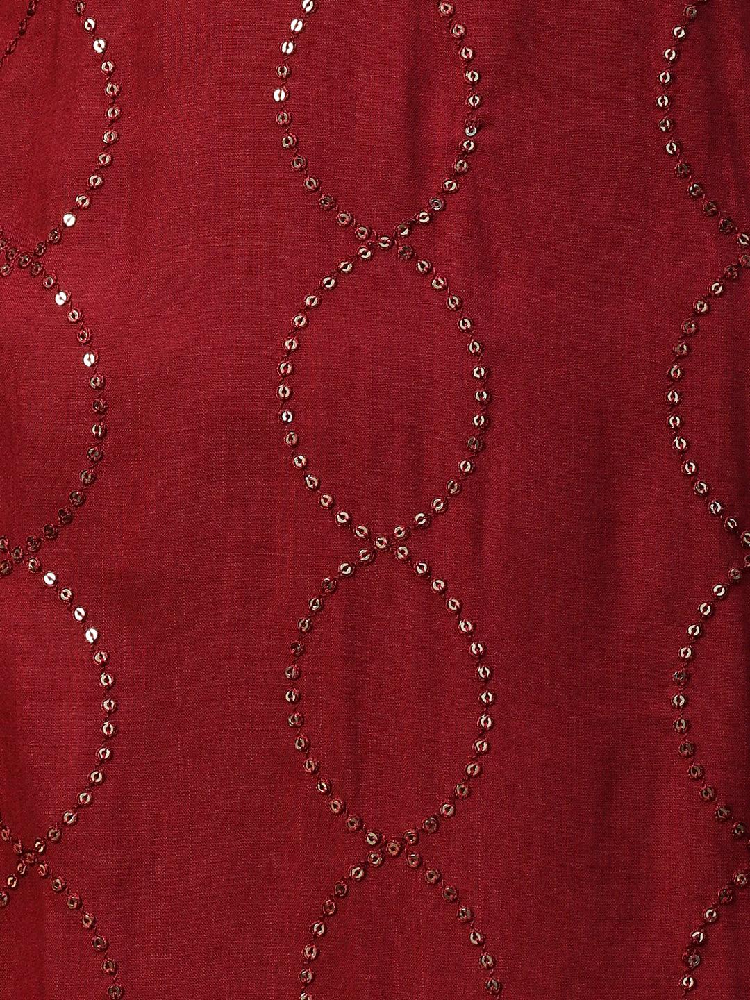 Ethnic Embroidered Straight Fit Kurta - Maroon - Indiakreations