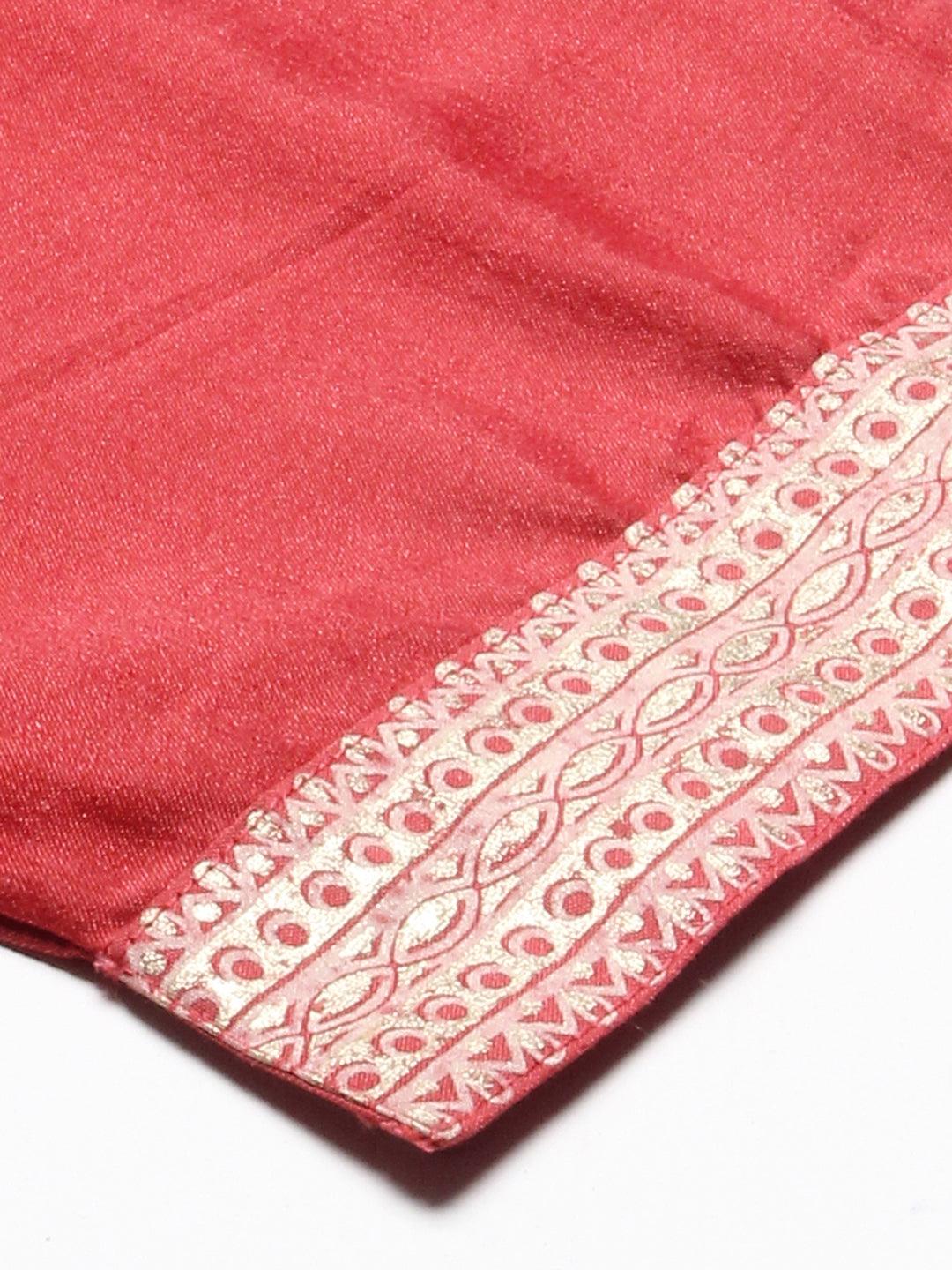 Ethnic Printed Straight Kurta with Pant & Dupatta - Pink - Indiakreations