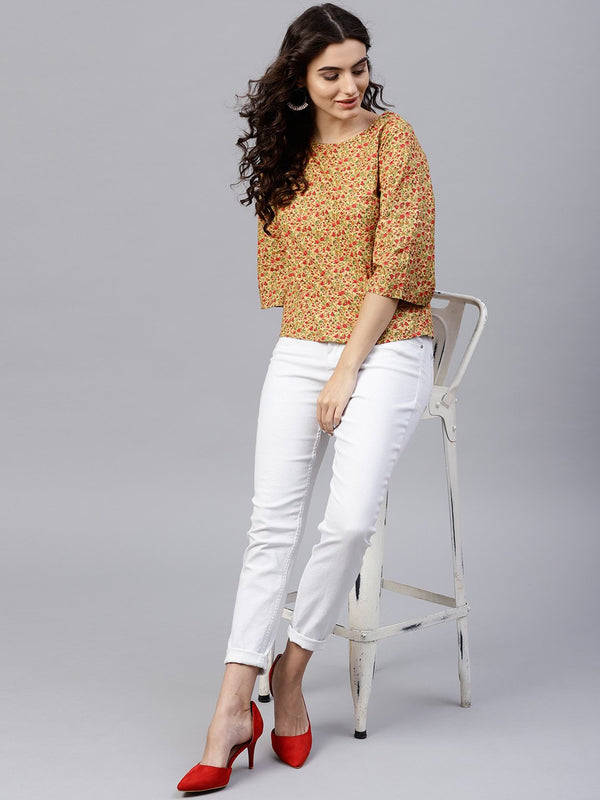 Multi Printed top with round neck and 3/4 flared sleeves | NOZ2TOZ - Made In INDIA.