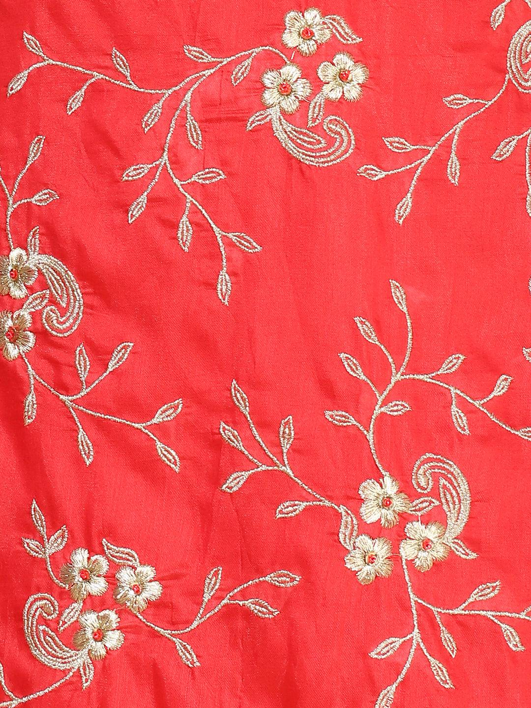 Zari Embroidered Kurta With Palazzo & Dupatta - Red - Indiakreations