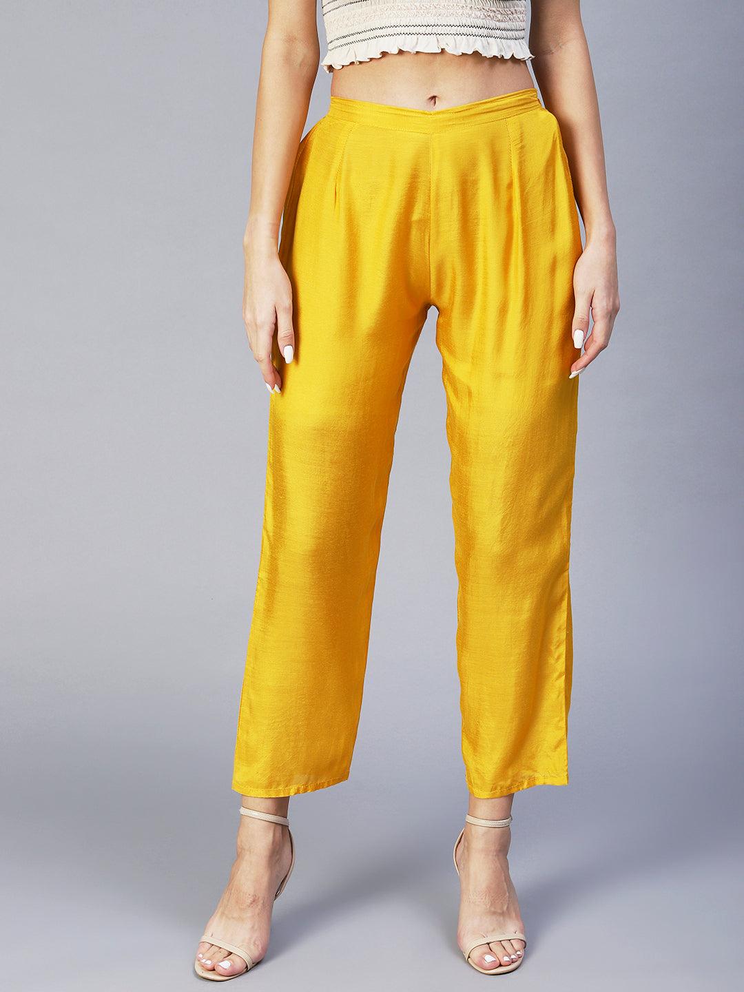 Solid Straight Fit Pant - Yellow - Indiakreations