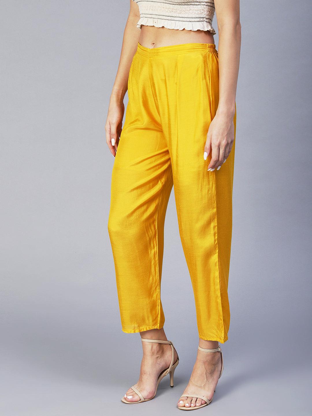 Solid Straight Fit Pant - Yellow - Indiakreations