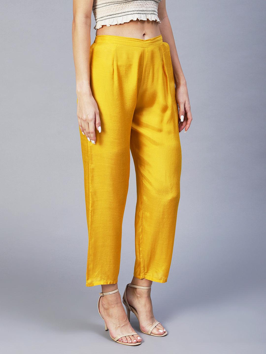 Solid Straight Fit Pant - Yellow - Indiakreations