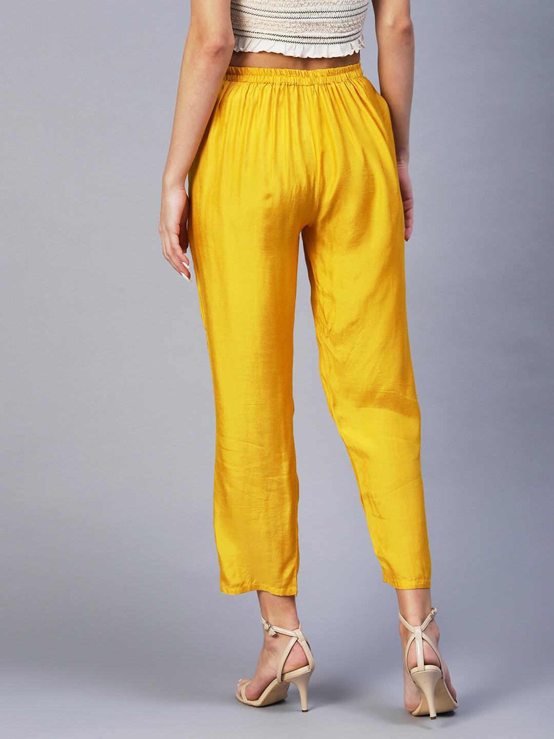 Solid Straight Fit Pant - Yellow - Indiakreations