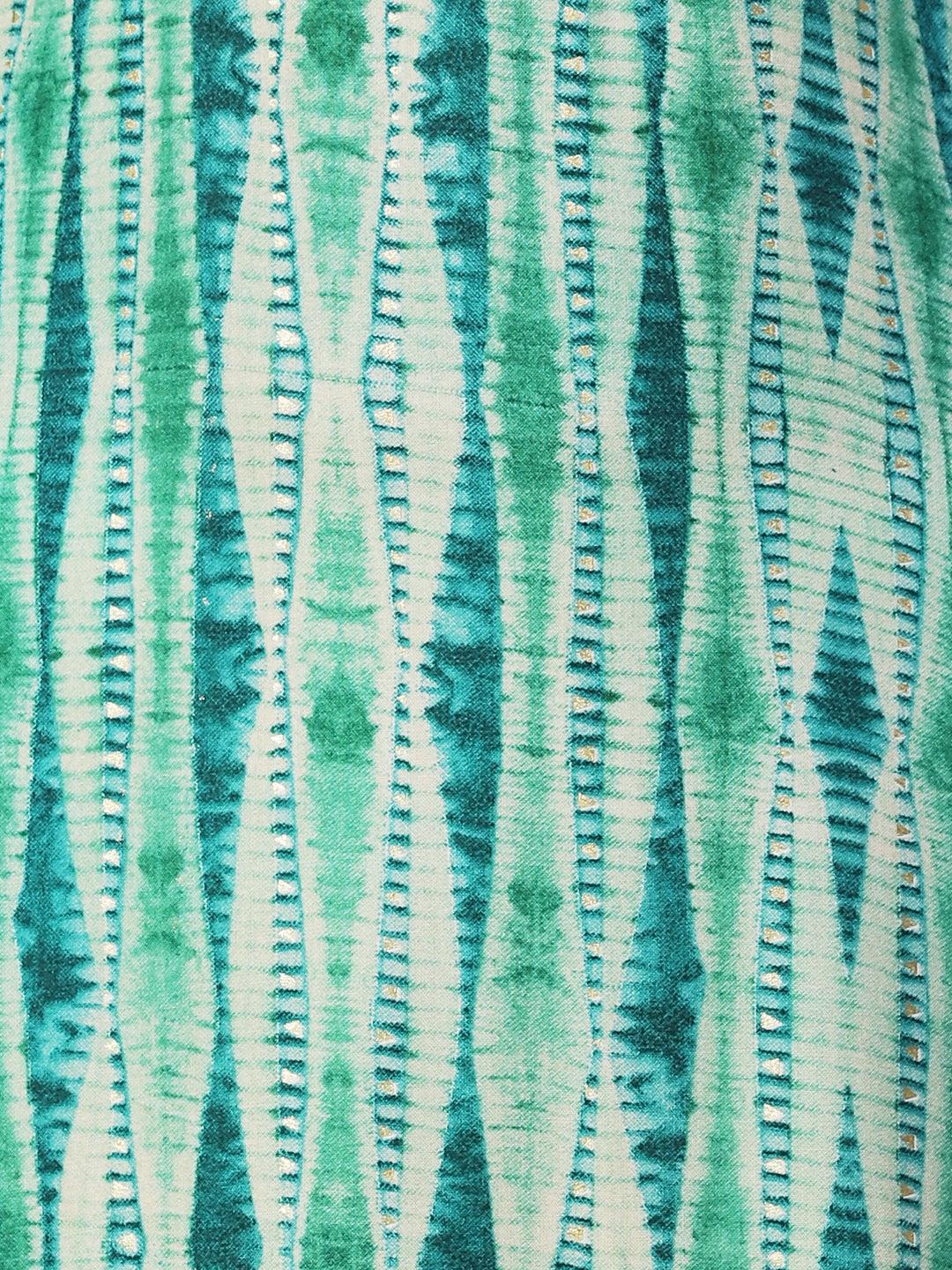 Shibori Printed Mirror Embroidered Kurta - Sea Green - Indiakreations