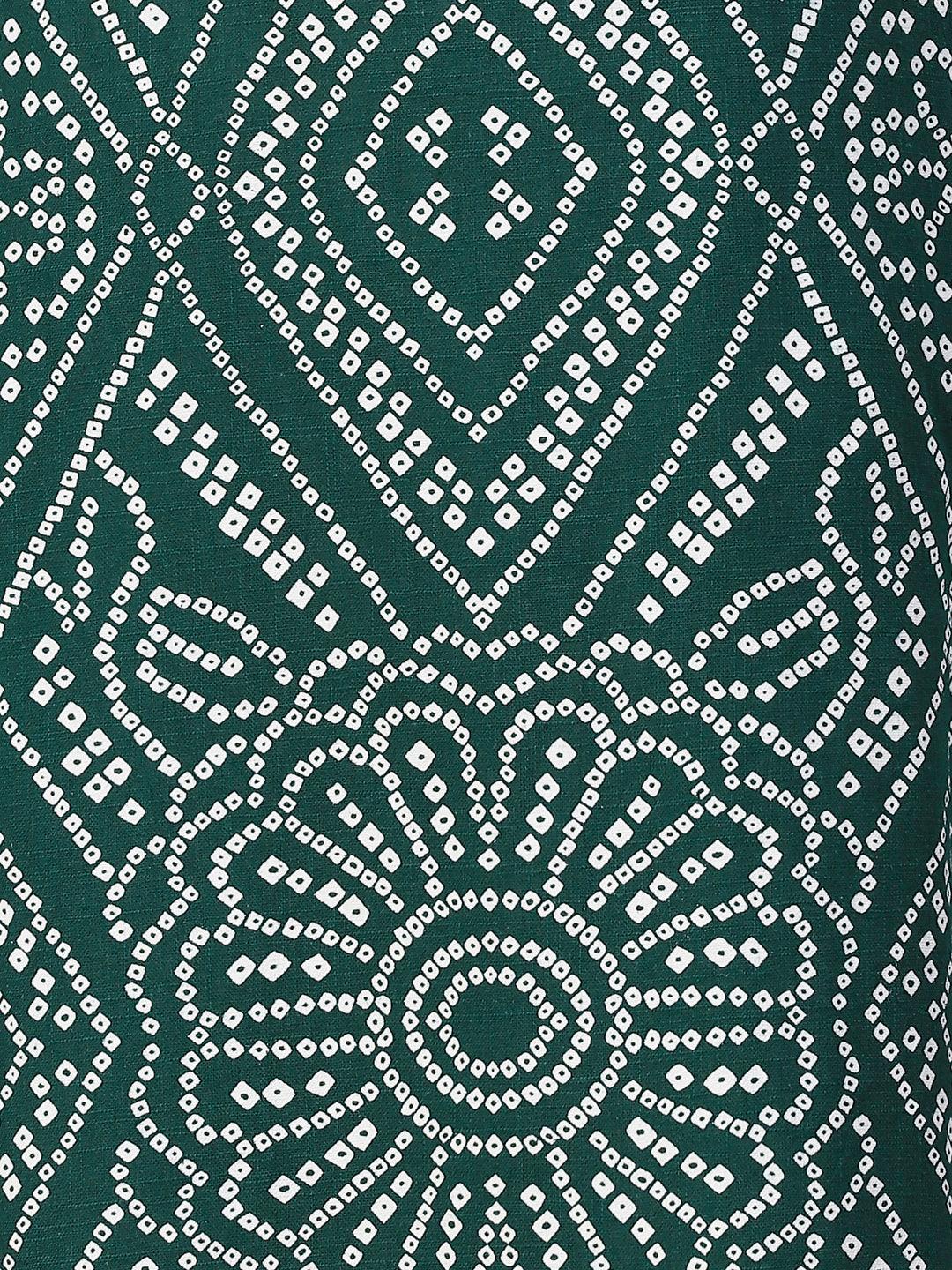 Bandhani Printed Beading Work Kurta - Green - Indiakreations