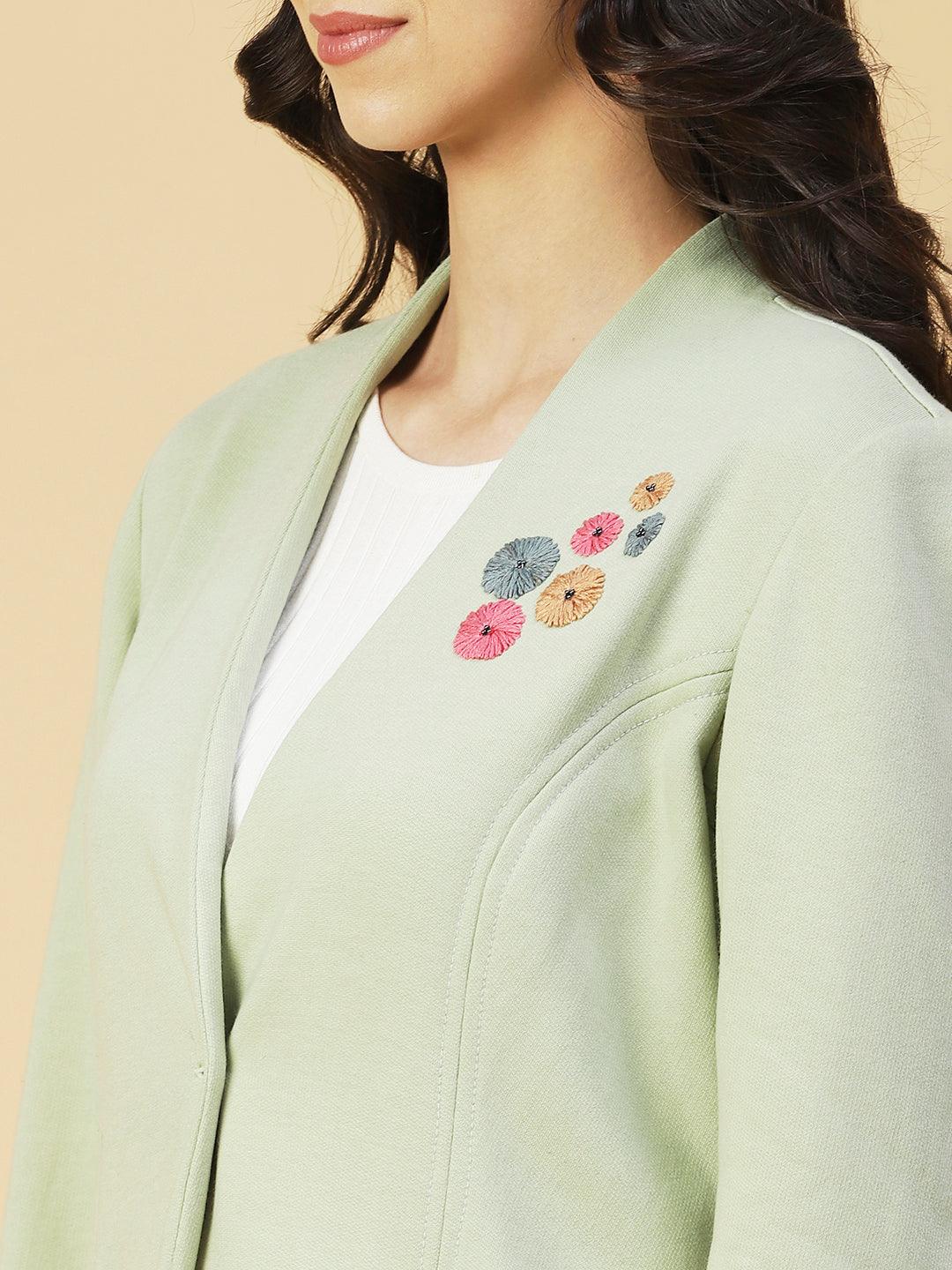 Winter Edition Floral Embroidered Front Open Jacket - Green - Indiakreations