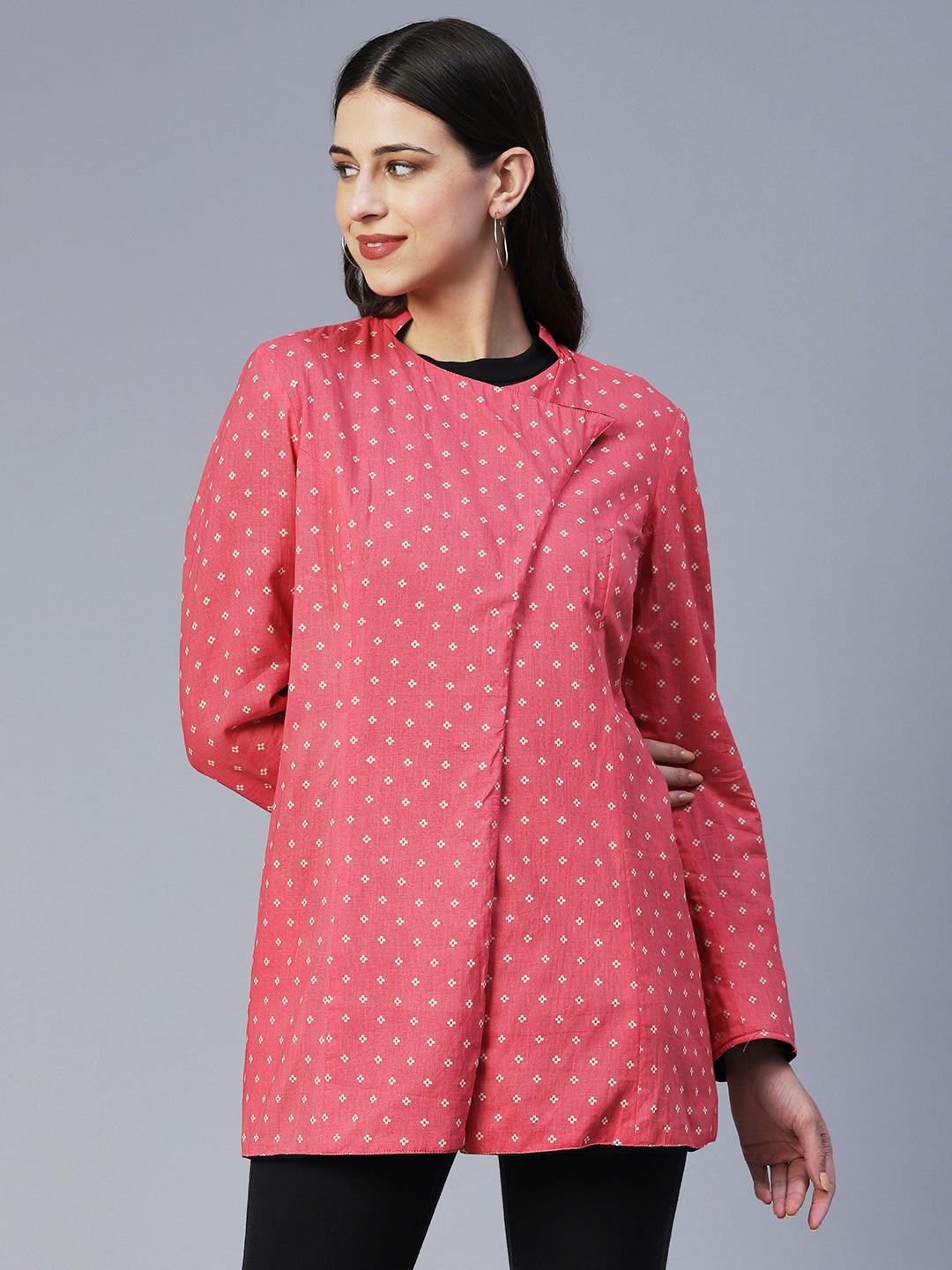 Winter Edition Solid & Ethnic Printed Reversible Front Open Jacket - Black & Pink - Indiakreations