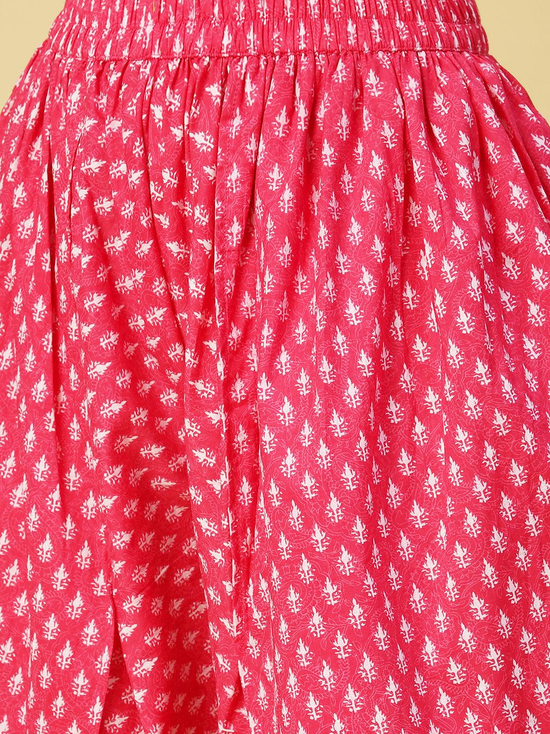 Chevron Printed Straight Kurta with Dhoti Pant - Pink - Indiakreations