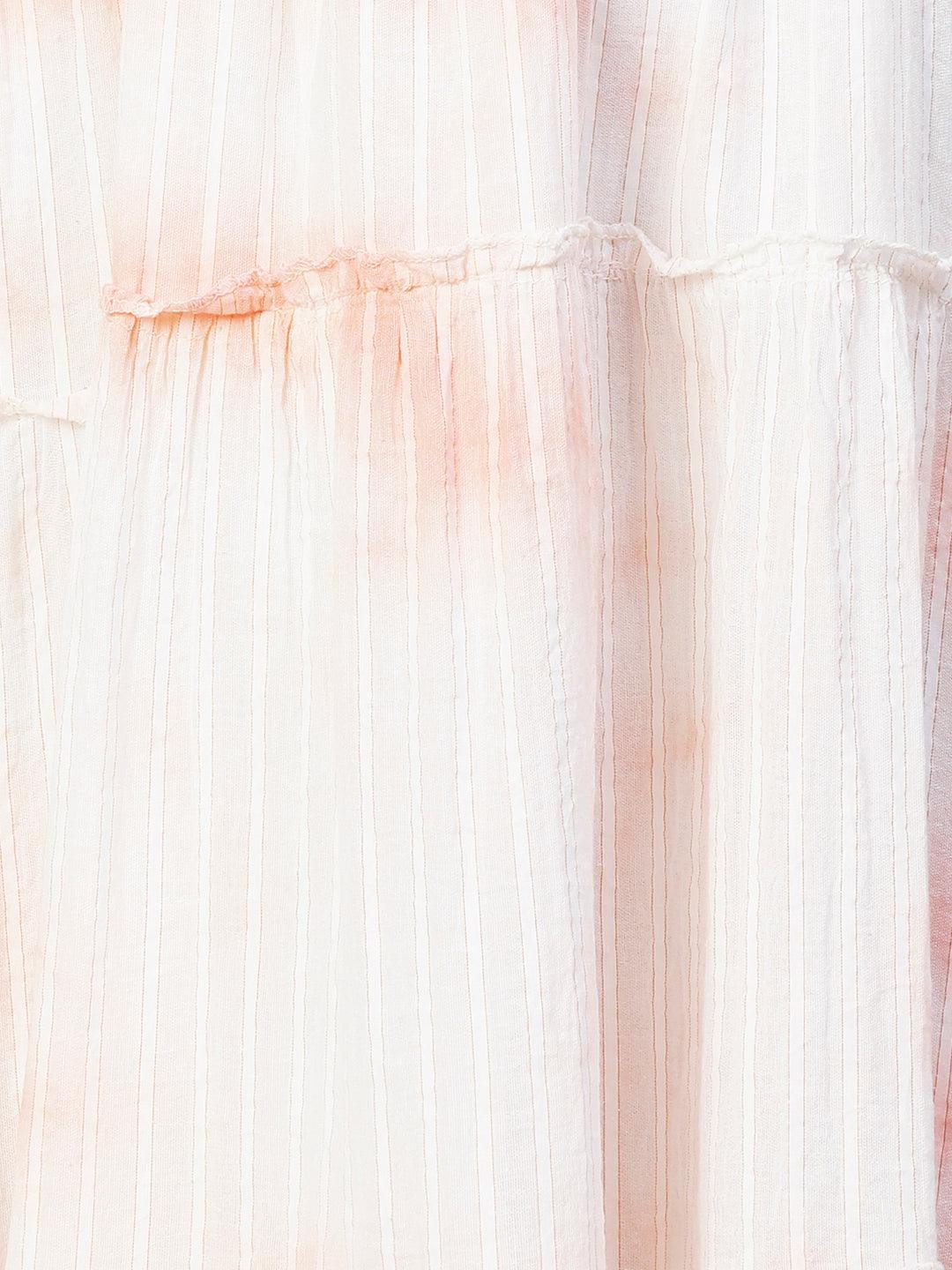 Tie-Dyed A-Line Tiered Midi Dress - Light Peach - Indiakreations