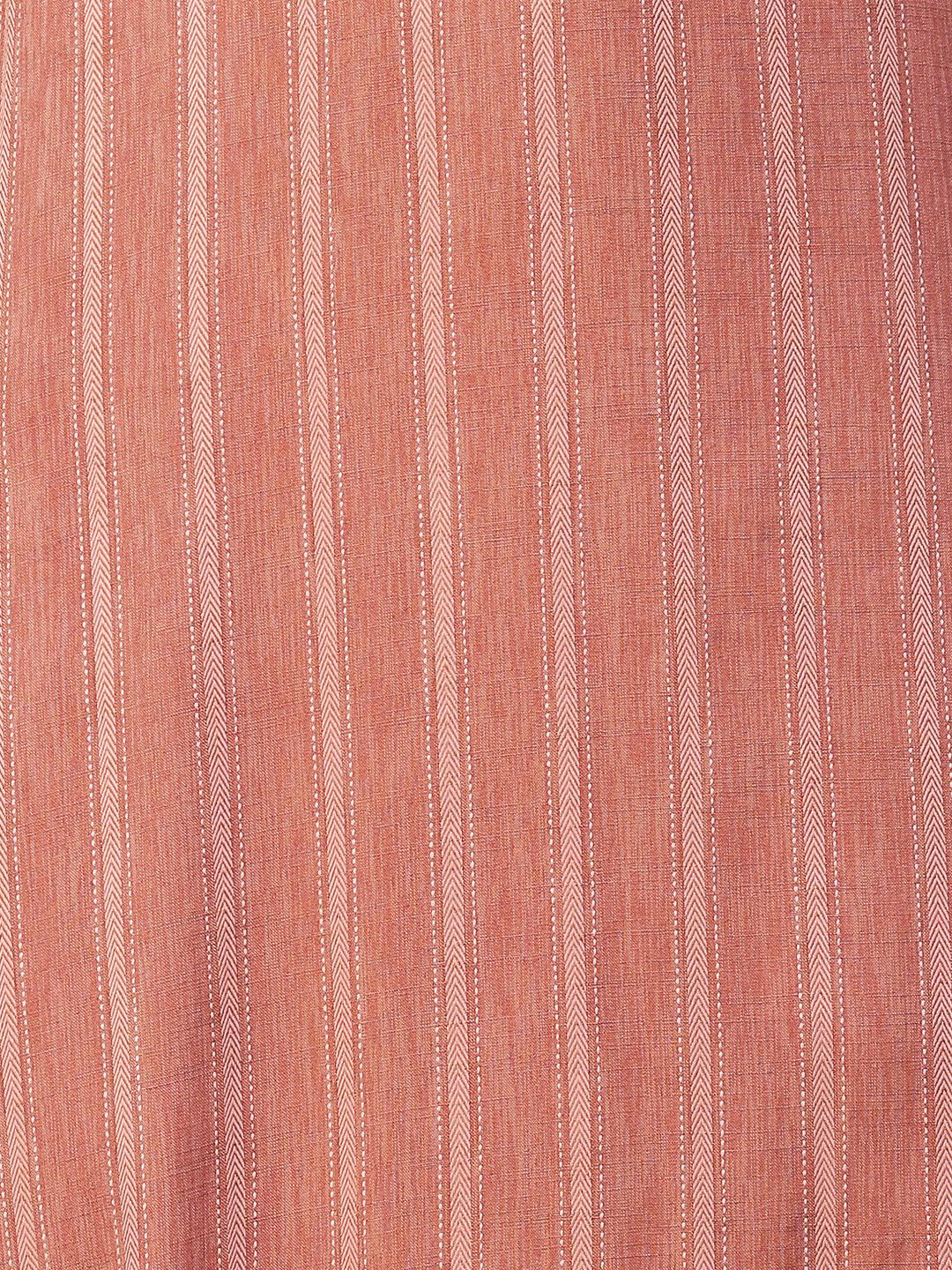 Stripes Woven & Embroidered Straight Fit Kurta - Copper - Indiakreations