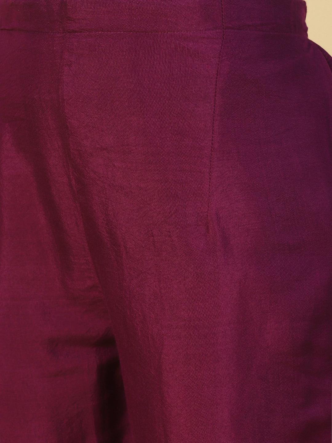 Solid Gotapatti Embroidered Kurta With Pants & Jacquard Dupatta - Burgundy - Indiakreations