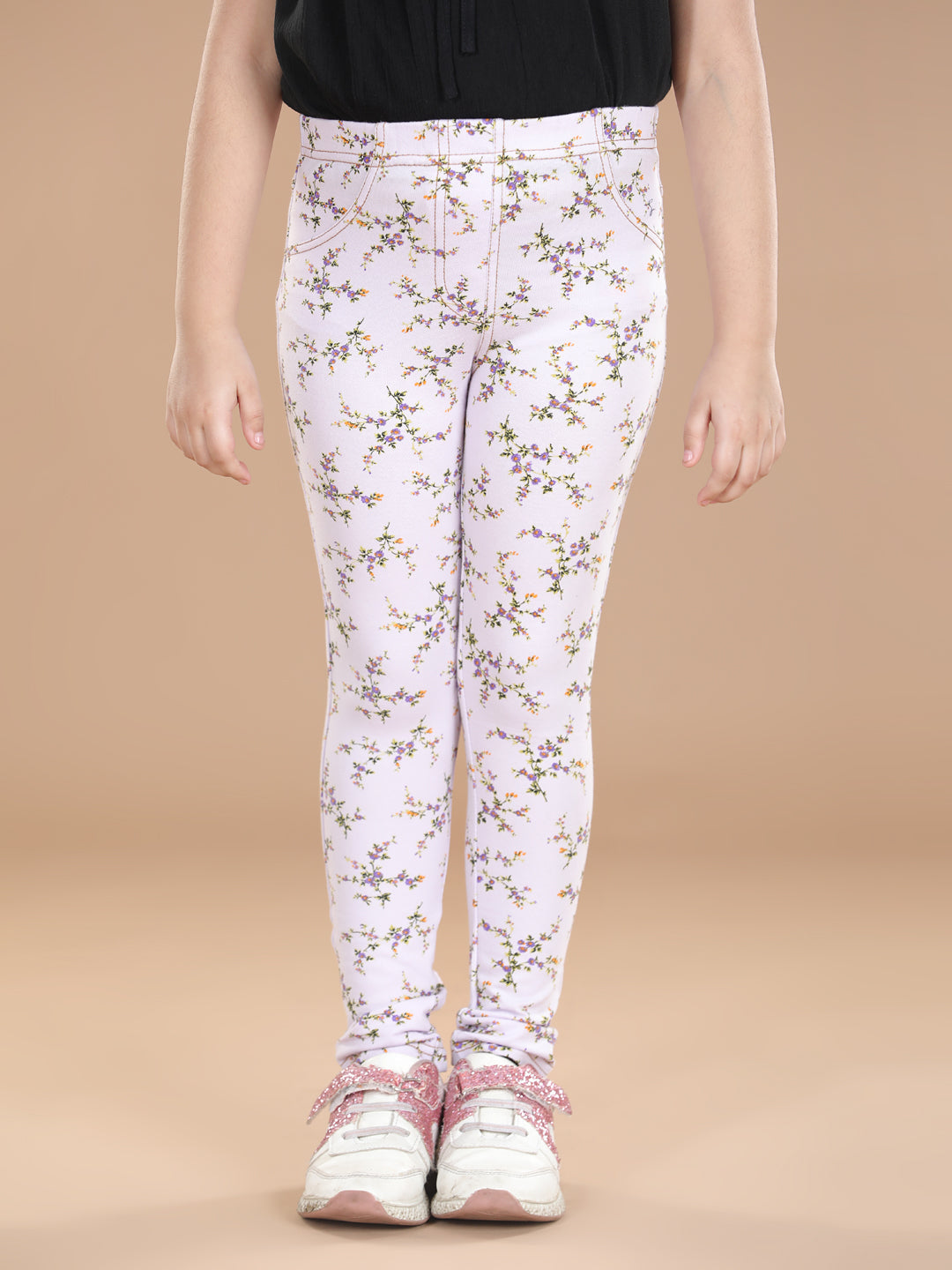 Girl's  Cotton Floral Printed Jegging - StyleStone Kid