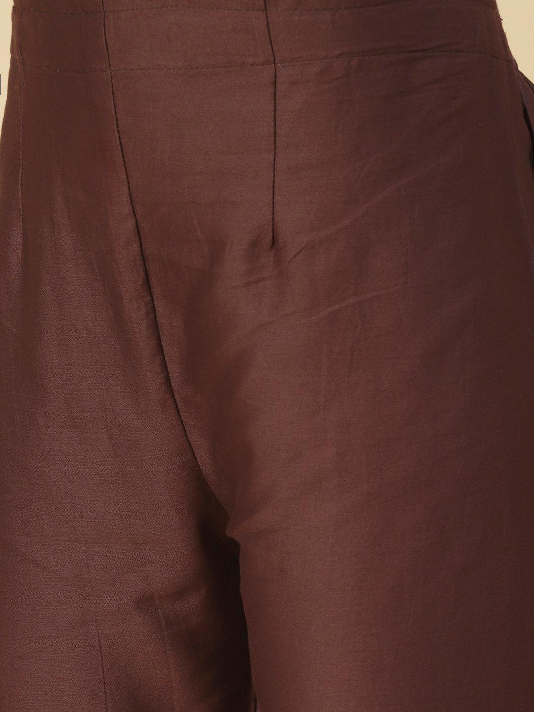 Floral Hand Embroidered Straight Kurta with Pant & Dupatta - Mauve - Indiakreations